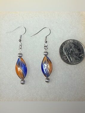 ✨Handmade✨ Blue and Orange Glass Dangle Earrings - Hypoallergenic
